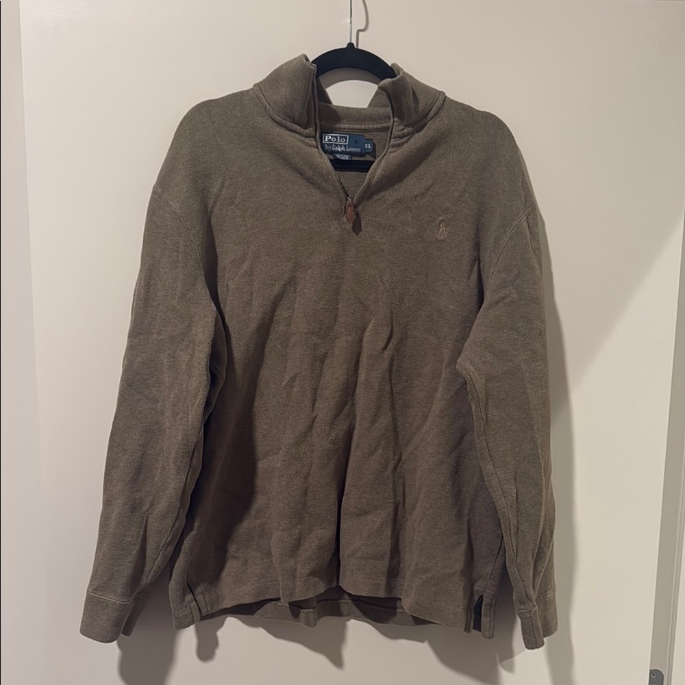 Ralph Lauren Brown Zip Up Sweater with Stand-Up Collar
